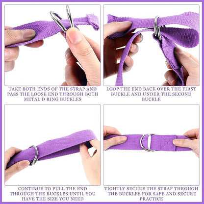 Leyndo 24 Pieces Yoga Strap Stretching Pilates Exercise Adjustable Straps 6 ft Non Elastic Yoga Belt with Adjustable D Ring Buckle for Pilates Gym Workouts Fitness