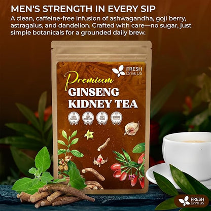 FreshDrinkUS, Ginseng 6 Treasures Kidney Tea, 30 Packs Of Super Kidney Cleanse Detox Tea For Men & Women, 100% Natural Roots & Berries | Caffeine-Free | Adaptogenic Blend for Energy, Wellness & Vitality Support