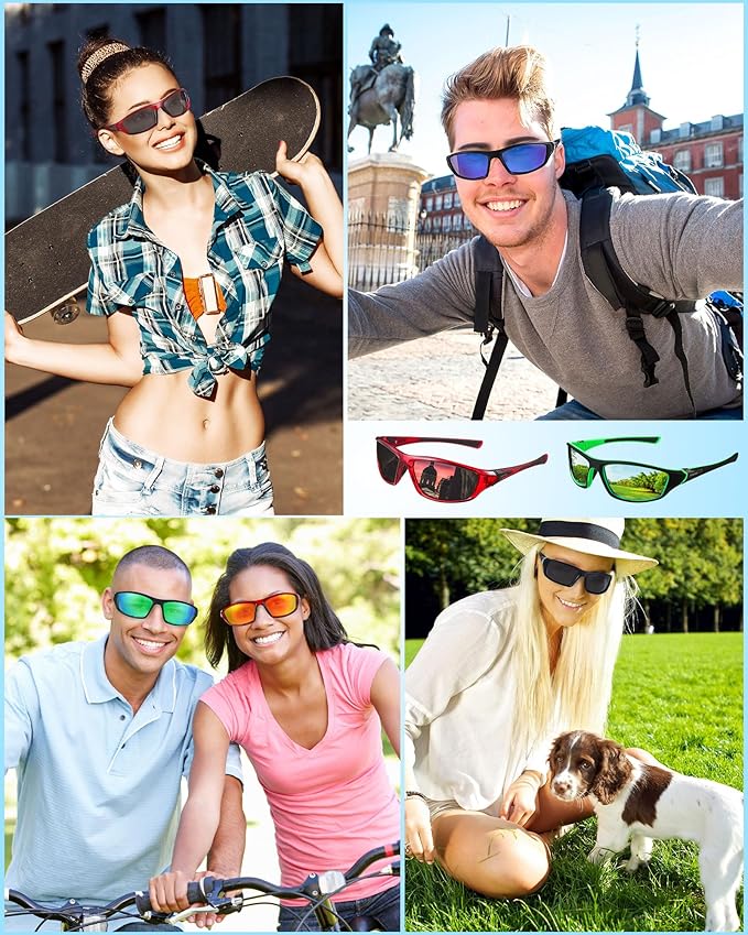 Frienda 6 Pack Polarized Sport Sunglasses for Men Multipack Fit over Glasses Pack Lot Set Men's Sport Fishing Eyeglasses