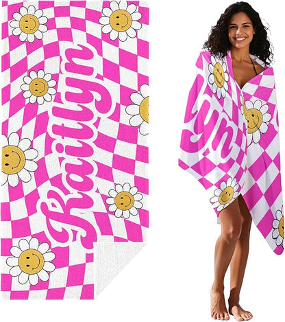 JML Personalized Beach Towel with Name, Custom Flower Beach Towel, Customized Microfiber Pool Towel, Quick Dry & Absorbent Swim Towel for Adult,Anniversary, Birthday, Summer Holiday,Vacation