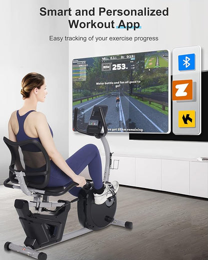 Recumbent Exercise Bike, Recumbent Bike for Home with Smart Workout APP - Recumbent Bikes with Ergonomic Backrest and Comfort Seat, 420LBS Weight Capacity, Larger Backlit Display
