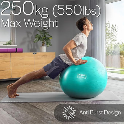 Exercise Ball for Workouts, Anti-Burst and Slip Resistant, Swiss Yoga Ball for Pregnancy, Stability, Fitness and Physical Therapy, 4 Sizes, with Pump