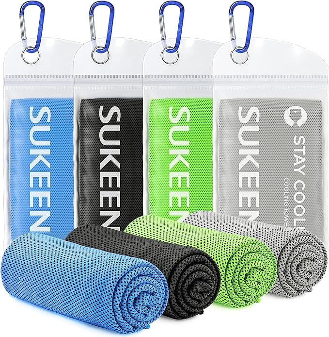 Sukeen 4Pack Cooling Towel (40"x12") for Neck and Face, Soft & Breathable Chilly Sports Towel, Quick-Drying Sweat Absorbing Cooling Neck Wraps with Cooling Tech. for Yoga, Sport, Running, Workout