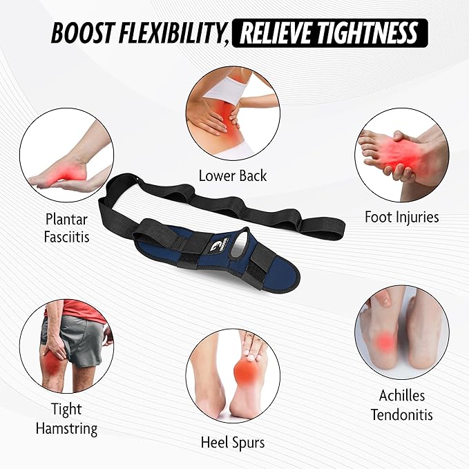 DMoose Fitness Foot & Calf Stretcher with Adjustable Padded Stretching Strap for Plantar Fasciitis, Hamstring, Heel Spurs and Achilles Tendonitis Relief - Yoga Leg Stretch Strap for Flexibility