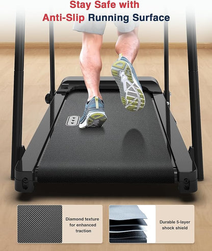 Redliro Treadmill for Seniors with Long Handrails - 300 lbs Capacity Walking Treadmill for Elderly with Cup Holder - Recovery Machine for Home Use with Clear, Non-Scrolling Display (Black)