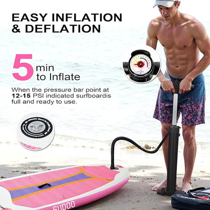 Inflatable Stand Up Paddle Board 10‘x30‘‘- Ultra-Light SUP with Backpack, Pump, Paddle, Coil Leash, 3 Fins, Repair Kit, Stable Design, Non-Slip EVA Deck for Adults & Youth