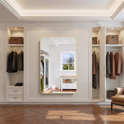 FORBATH 55x36 Inch Gold Bathroom Mirror for Over Sink, Large and Wide Rectangular Wall Mirror with Metal Frame, Rounded Corners for Bathroom, Bedroom, Entryway Decor (Horizontal or Vertical)