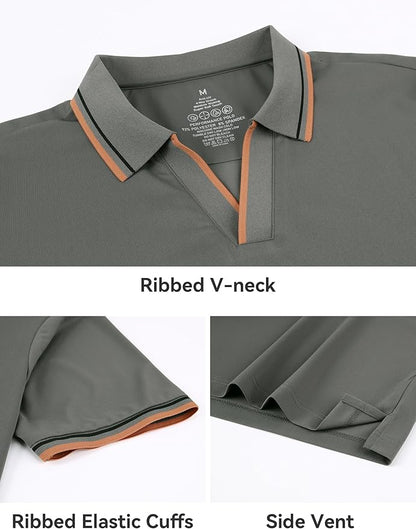 Esabel.C Jacquard Golf Shirts for Men Moisture Wicking Short Sleeve Performance Dry Fit Active Mens Polo Shirts