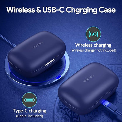 GOLREX Active Noise Cancelling Ear Buds Wireless Earbuds Bluetooth Headphones with 80H Playtime LED Display Wireless Charging Case, Over-Ear Hooks Earbud for Sports Running Gym Workout Blue