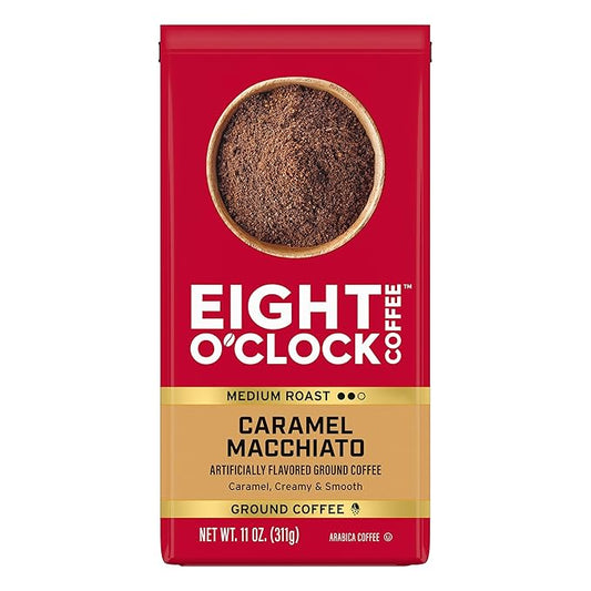 Eight O'Clock Coffee Caramel Macchiato Ground Coffee, Medium Roast, 11 Ounce (Pack of 1) - Caramel, Creamy, Smooth