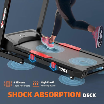 Treadmill with Incline, 300 LBS Capacity, 8 MPH or 10 MPH Speed, Bluetooth, App, Pause Function, Folding Treadmills for Home with 64 Programs, 17'' or 18'' Wide Belt, Heart Rate, BMI Detector