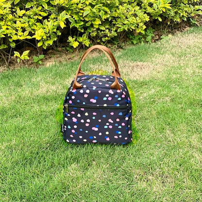 FlowFly Insulated Lunch Cooler Bag - Tote Organizer for Women/Men, Black Flower