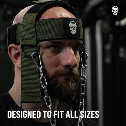 Gymreapers Neck Harness - Heavy Duty Stainless Steel Chain, Adjustable Neoprene Strap, Trainer for Strength & Pain Relief