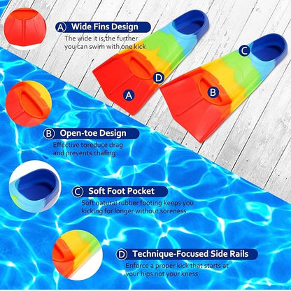 Kids Swim Fins,Short Kids Fins Youth Swimming Flippers for Lap Swimming Training for Children Girls Boys Beginners