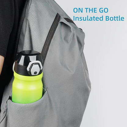 Insulated Water Bottle with Straw and Carry Loop,18 oz Stainless Steel Double Wall Vaccum Metal Water Flask with Leak-proof Lid,Matcha Green