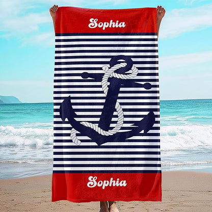 JML Personalized Beach Towel with Name, Custom Anchor Beach Towel, Customized Microfiber Pool Towel, Quick Dry & Absorbent Swim Towel for Adult,Anniversary, Birthday, Summer Holiday,Vacation