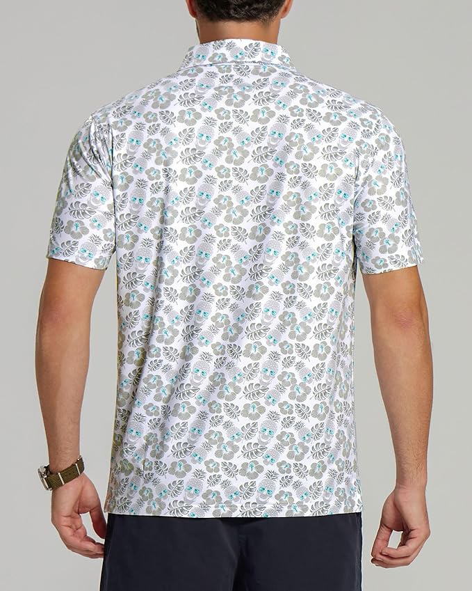 Golf Shirts for Men - Moisture Wicking Short Sleeve Performance Sport Casual Striped Collared Mens Polo Shirt