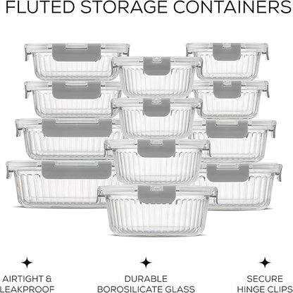 JoyJolt 24pc Borosilicate Glass Storage Containers with Lids | 12 Airtight/Freezer Safe Food Storage Containers for Pantry and Kitchen | Meal Prep Container for Lunch | Glass Tupperware Set