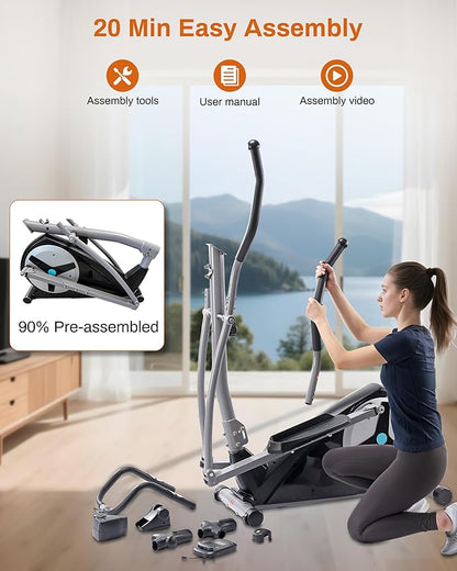 ECHANFIT Elliptical Exercise Machine, Hyper-Quiet Magnetic Elliptical Machine for Home, Elliptical Training Machines with 16 Resistance Levels, App Bluetooth, Backlit LCD Monitor, Pulse Sensor