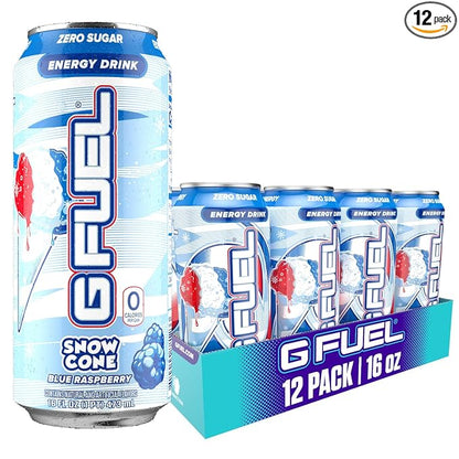G Fuel Energy Drink, Snow Cone, Sugar Free Beverage with 300mg Caffeine, Daily Energy Boost with Focus Amino, Vitamin + Antioxidants, 16 oz Cans (Snow Cone, 12-Pack)