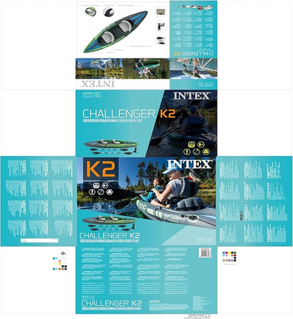 INTEX Challenger Inflatable Kayak Series: Includes Deluxe 86in Kayak Paddles and High-Output Pump – SuperStrong PVC – Adjustable Seat with Backrest – Removable Skeg – Cargo Storage Net