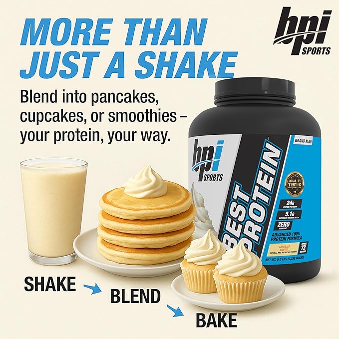 BPI Sports Best Protein – 100% Whey Protein Powder – Muscle Growth, Recovery, Meal Replacement – No Fillers, Gluten-Free – Best Protein Powder for Men & Women | Vanilla Swirl – 5 Pounds