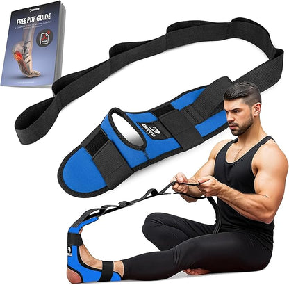 DMoose Fitness Foot & Calf Stretcher with Adjustable Padded Stretching Strap for Plantar Fasciitis, Hamstring, Heel Spurs and Achilles Tendonitis Relief - Yoga Leg Stretch Strap for Flexibility