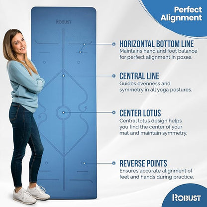 Robust Non-Slip Yoga Mat with Strap, 1/4" Thick TPE Eco-Friendly Workout Mat for Yoga with Position Lines and Texture Surface, Gym Mat for Women, Men, Pilates and Exercises Anti-Tear Sweat-Proof Exercise Mat