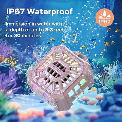 INSMY IP67 Waterproof Bluetooth Speaker, Shower Speaker Portable Small Clip-on, Multi Sync 100+ Speakers, Big Volume Booming Bass, 24H Playtime/Floatable/RGB Lights for Outdoor/Kayak/Beach(Pink)