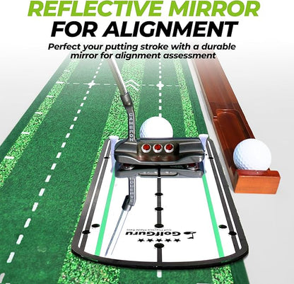 Golfguru Putting Green, 9.8ft Golf Putting Mat with Automatic Ball Return Track & Putting Mirror, Indoor Putting Greens for Home with Thickened Wrinkle-Free Crystal Velvet, Golf Accessories for Men