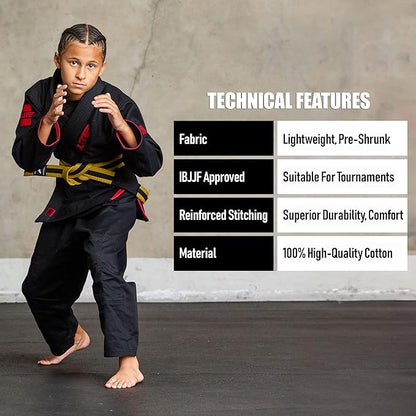 Elite Sports Kids Brazilian Jiu Jitsu Belts Preshurunk Martial Arts Youth BJJ Belts for Girls & Boys with BJJ Ranking Stripes