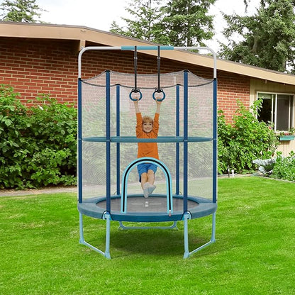 GYMAX 5FT Trampoline for Kids, ASTM Approved with Safety Net & Kitten Trapeze Rings, Indoor/Outdoor
