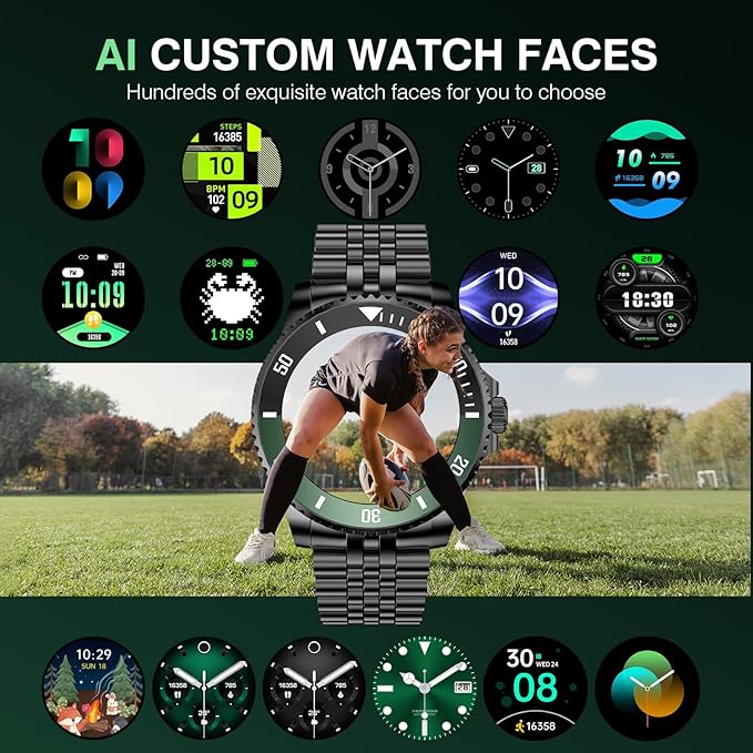 2025 DA GPT Smart Watch for Men with Bluetooth Call, Heart Rate, Blood Pressure, SpO2, Sleep Monitor, 107 Sports Modes, Waterproof Round Watch, 1.19-inch AMOLED Display, Compatible Android and iOS