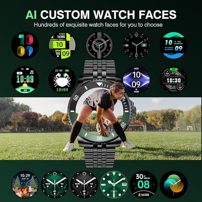 2025 DA GPT Smart Watch for Men with Bluetooth Call, Heart Rate, Blood Pressure, SpO2, Sleep Monitor, 107 Sports Modes, Waterproof Round Watch, 1.19-inch AMOLED Display, Compatible Android and iOS