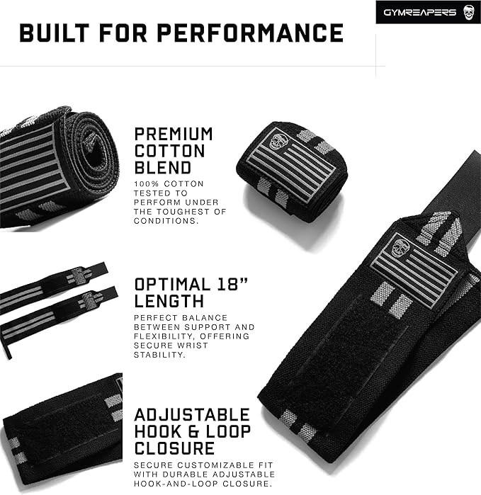 Gymreapers Weightlifting Wrist Wraps (IPF Approved) 18" Professional Quality Wrist Support with Heavy Duty Thumb Loop - Best Wrap for Powerlifting Competition, Strength Training, Bodybuilding