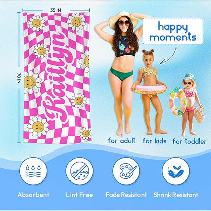 JML Personalized Beach Towel with Name, Custom Flower Beach Towel, Customized Microfiber Pool Towel, Quick Dry & Absorbent Swim Towel for Adult,Anniversary, Birthday, Summer Holiday,Vacation