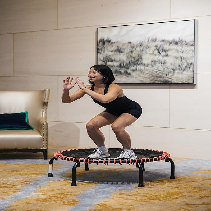 JumpSport 350 PRO Indoor Heavy Duty Fitness Trampoline, 39-inch | 36 Premium EnduroLast 4 Elastic Cords | Customized Bounce with 7 Settings | 300 lb Wt. Rating | 60-Day Free Trial to 350+ Videos