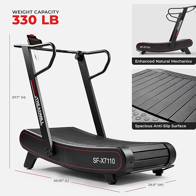 Sunny Health & Fitness Premium Manual Treadmill – Non-Motorized, Heavy-Duty, Commercial-Grade, Adjustable Handlebar, for Endurance Training, Optional 8-Level Magnetic Assistance & Free SunnyFit App