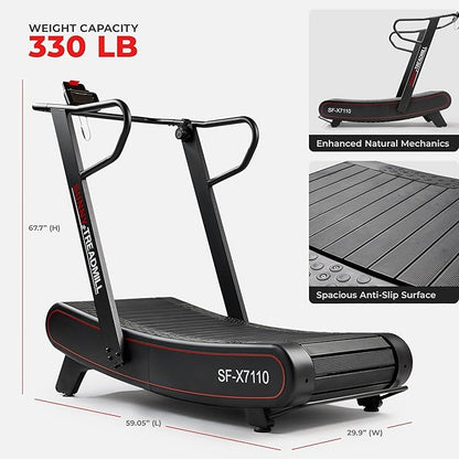 Sunny Health & Fitness Premium Manual Treadmill – Non-Motorized, Heavy-Duty, Commercial-Grade, Adjustable Handlebar, for Endurance Training, Optional 8-Level Magnetic Assistance & Free SunnyFit App