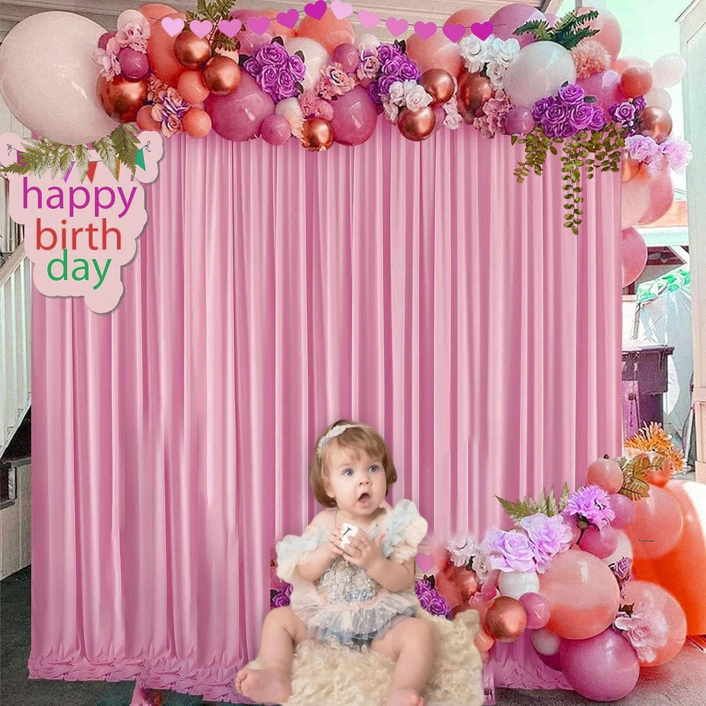10 x 10 Feet New Pink A Backdrop Curtain for Partie, Background Curtains for Photoshoot, Birthday, Wedding, Mardi Gras, Easter, Mother's Day Party Decorations 5Ft x 10Ft, 2 Panels