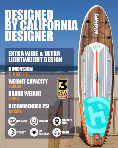 Highpi Inflatable Stand Up Paddle Board for Youth and Adults – Wide Sup with Premium Accessories, Blow Up Paddleboard for Surfing, Fishing, Yoga & More