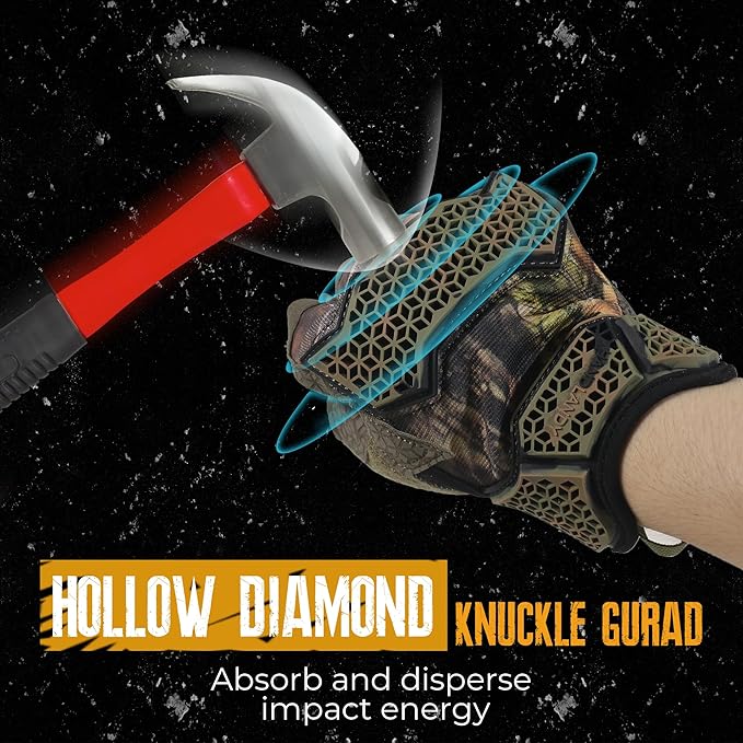 HANDLANDY Fingerless Work Gloves for Men, Padded Impact Tactical Mechanics Gloves, Grip Utility Trucker Driver Gloves (Camo- impact, Large (Pack of 1))