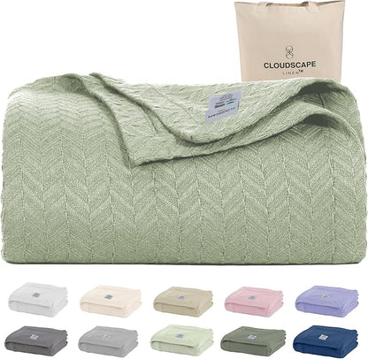 Herringbone Cotton Twin Blanket for Couch, Bed,Sofa, Home Decor, Soft, Lightweight, All-Season Bed Blanket, 68 x92, Seafoam Green