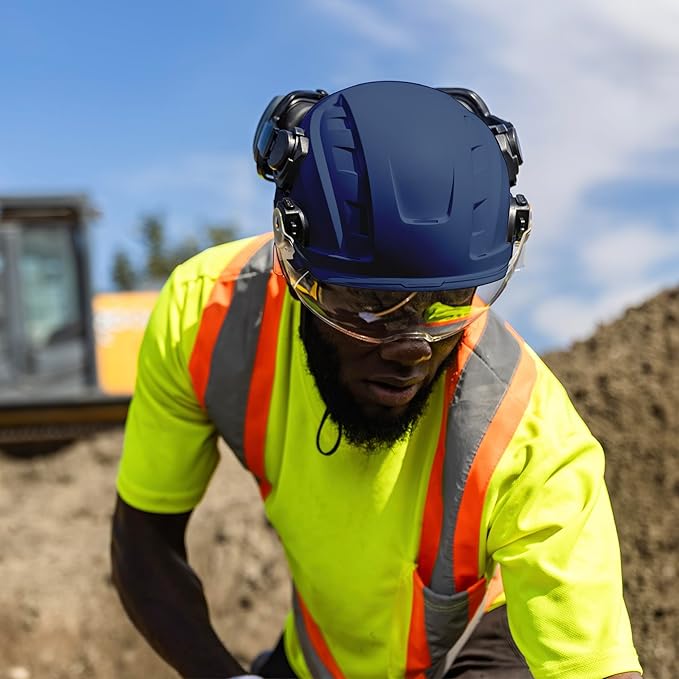 GE Safety Helmet, Impact Absorbing Tech, Adjustable Ratchet, ANSI Type 1, Memory Foam Padding, Hard Hats Protection, Lightweight, Durable, Chin Strap, Comfortable Fit OSHA Approved