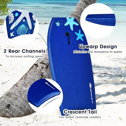 KOTEK 33/37/41 Inch Body Board with Wrist Leash, EPS Core, Dual Channel, HDPE Slick Bottom, Bodyboard for All Skill Levels & Wave Conditions