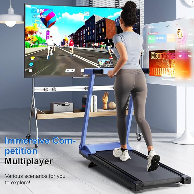 Treadmill with 5% Incline, 300lbs Capacity Folding 15 HP Small Treadmills for Home Portable Running Treadmill with Handles Quiet Brushless Dual Cushion System, Electric Compact Treadmil