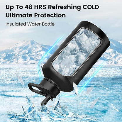 Insulated Water Bottle 32 oz, Triple Wall Vacuum Stainless Steel(Cold for 48 Hrs),Leak Proof & BPA-Free,Simple Modern Water Bottle with Drink-Through Lid & Flip Straw for Sports & Travel, Black