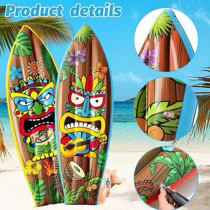 4 Pcs 36 Inch Tiki Inflatable Surf Board Tiki Party Decorations Blow up Surfboard Bar Decorations Inflatable Pool Floats for Hawaiian Luau Tropical Beach Party Supplies Outdoor Decor