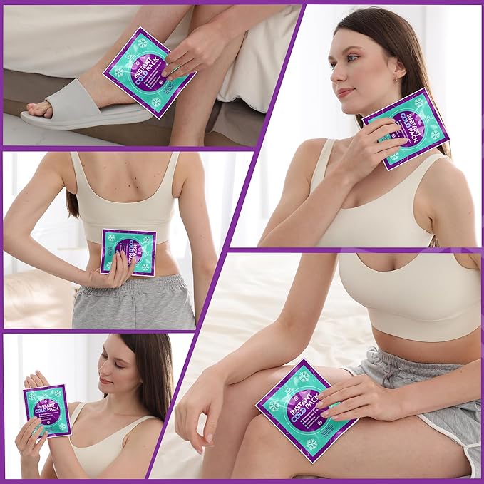 Instant Ice Cold Pack (6” x 5”) - 50 Packs Disposable Instant Ice Packs for Injuries | Cold Compress Ice Pack for Pain Relief, Swelling, First Aid, Toothache, & Outdoor Activities -Subscribe & Save