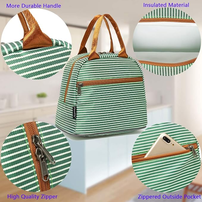 FlowFly Insulated Lunch Cooler Bag - Tote Bag Organizer for Women/Men, Green